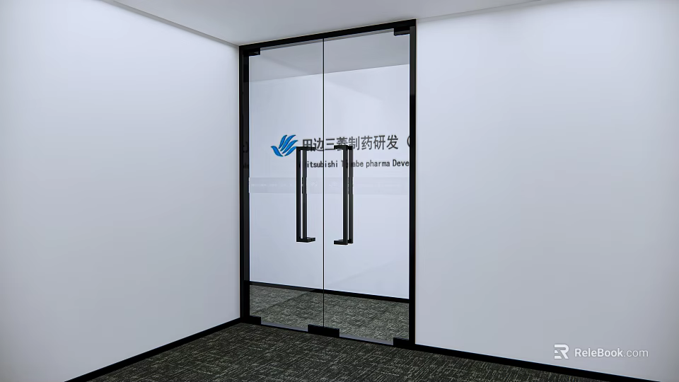 Modern Glass Swing Door With Black Frame And Double Handles For Interior Design 3d model 