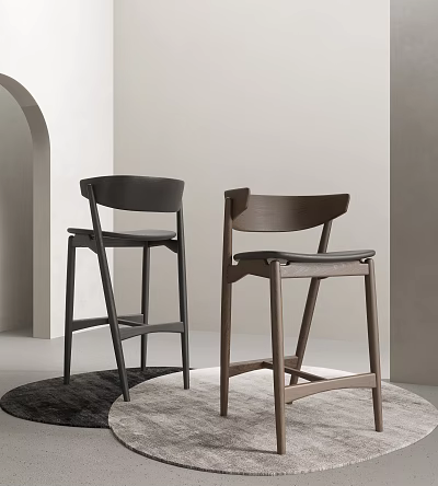 Modern Wooden Bar Stools With Backrest In Dark And Light Tones 3d model