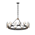 Vintage Round Chandelier With Glass Shades Multiple Bulbs And Metal Frame