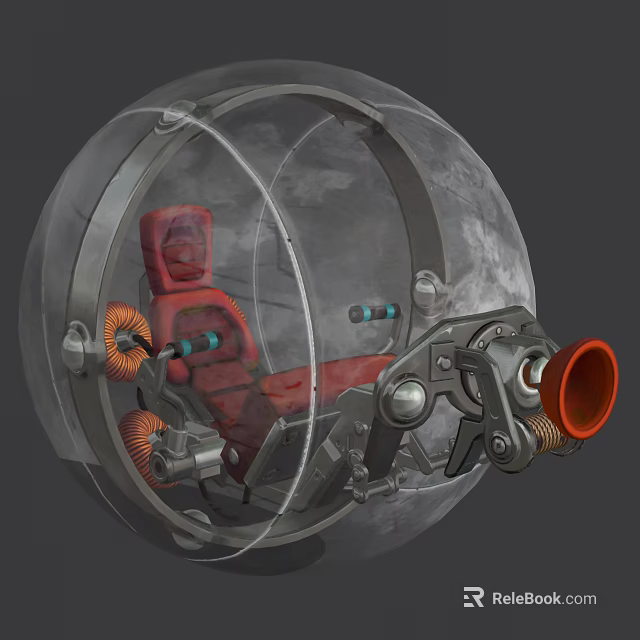Futuristic Transparent Sphere Cabin Interior With Red Seat And Mechanical Components 3d model 