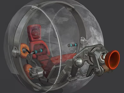 Futuristic Transparent Sphere Cabin Interior With Red Seat And Mechanical Components 3d model