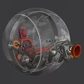 Futuristic Transparent Sphere Cabin Interior With Red Seat And Mechanical Components