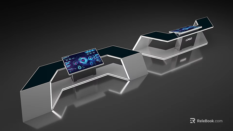 Smart Public Facility Information Kiosk With Interactive Touch Screens And Modern Design 3d model 
