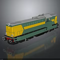 Green and Yellow Diesel Train Model on Dark Reflective Surface with Detailed Design