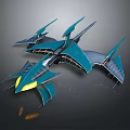 Futuristic Sci Fi Aircraft With Teal Sharp Wings And Yellow Lights Design
