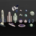 Space Themed Collection With Blue White Design Including Rockets Satellites Planet Models And Space Background