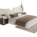 Modern Double Bed With Curved Headboard Bedside Tables Pillows And Blanket 3d model