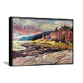 Oil Paintings of Coastal Landscape and Colorful Forest with Mountains Trees and Water Reflections