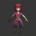3D Anime Character With Pink Hair Purple Red Outfit Long Robe Bandages And Brown Boots