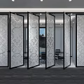 Public Office Space with Folding Glass Partitions Carved Patterns Workstations and Windows 3d model