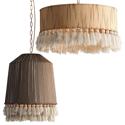 Modern Decorative Brown Beige White Chandeliers With Tassels And Beads Design 3d model