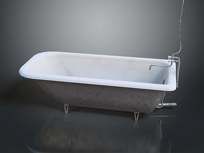 Freestanding White Marble Bathtub With Metal Legs Chrome Faucet And Drain Pipe On Dark Background 3d model