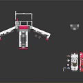 Red Racing Car At Pink White Garage With Worker And Driver Figures