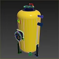 Yellow Industrial Tank Equipment With Black Top Side Pipes Bottom Brackets And Gear Mechanism