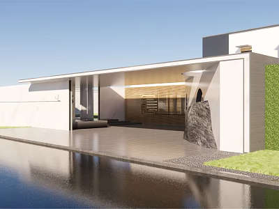 Modern Entrance Gate Design With White Building Water Feature Greenery And Stone Decoration 3d model