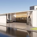 Modern Entrance Gate Design With White Building Water Feature Greenery And Stone Decoration