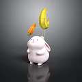 Cute White Rabbit Doll With Yellow Banana And Carrot Shaped Balloons
