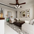 Elegant Classic American Style Living And Dining Room Interior With Wall Artworks And Comfortable Sofas
