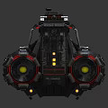 Sci-Fi Spaceship Black And Red Large Mechanical Structure With Multiple Engines And Futuristic Design Details