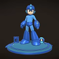 Game Character Blue Robot Figure Standing On Circular Base With E Block And Light Orb 3d model