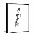 Abstract Painting Black and White Hand Drawn Figure with Minimalist Lines in Black Frame