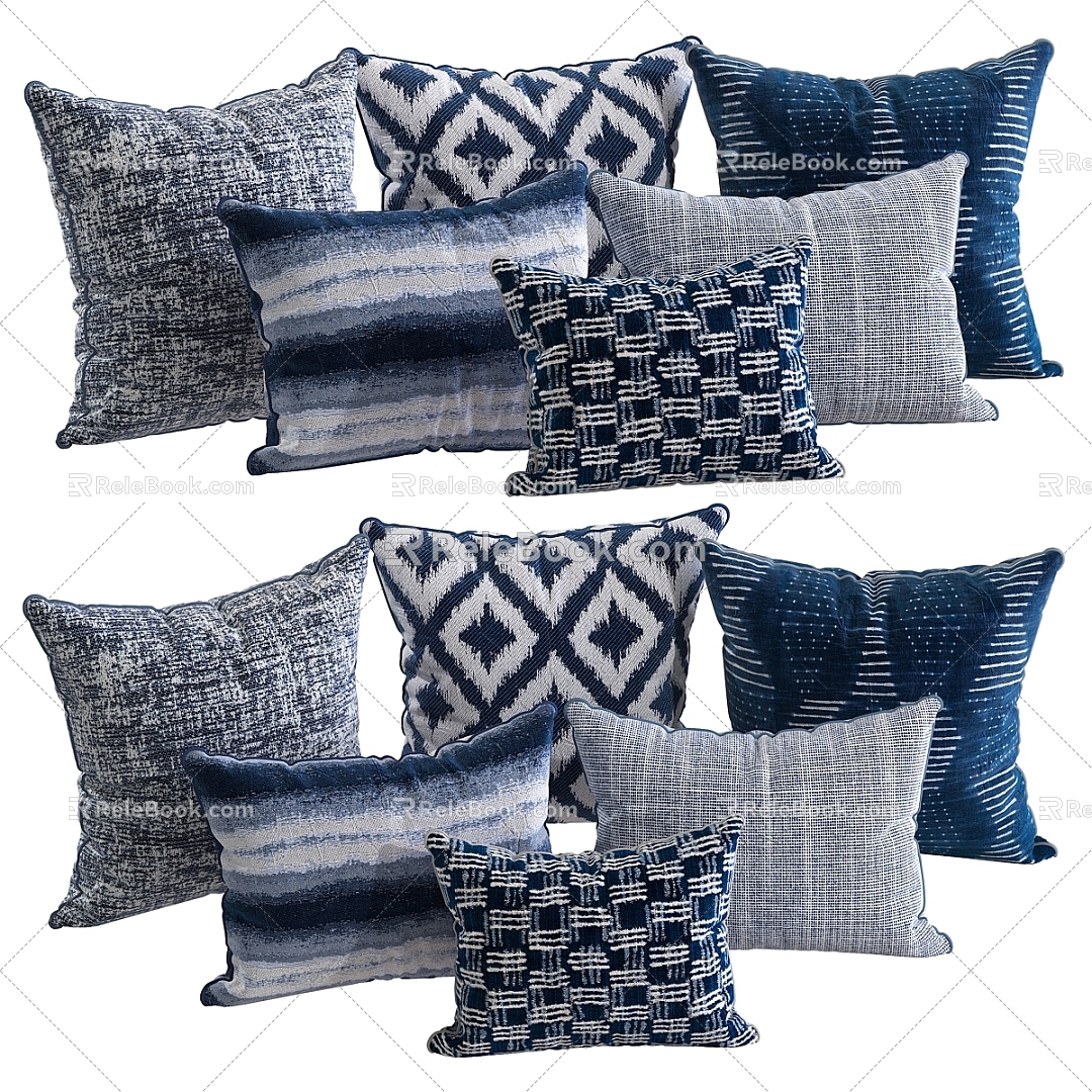 Modern Throw Pillow Pillow Decorative Textile Blue 3d model