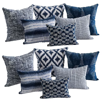 Navy and White Decorative Pillows with Geometric Patterns Stripes and Textures for Sofa Decoration 3d model