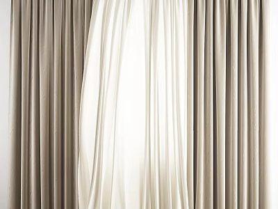 Elegant Beige And White Curtains With Soft Draped Design For Modern Window Interior 3d model