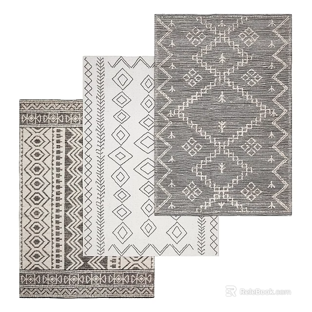 Square Rugs with Geometric Patterns in Neutral Tones Modern Design Diamond Shapes and Lines 3d model 