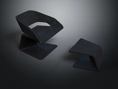 Modern Black Leisure Chairs With Curved Structure And Geometric Design Elements 3d model
