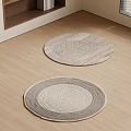 Minimalist Woven Round Rugs In Light Gray And Beige On Wooden Floor
