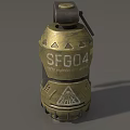 Brass Colored Military Grenade With SFG Marking Low Yield Geometric Patterns And Black Fuse Handle