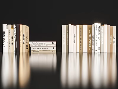 Decorative Ornament Combination of Books in Varied Tones Arranged on Reflective Surface 3d model