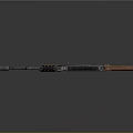 Modern Tactical Rifle Featuring Wooden Stock Metal Barrel And Rail System On Gray Background