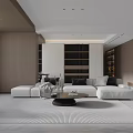 Modern Living Dining Room Interior With TV Wall Coffee Table Striped Rug And Wooden Elements
