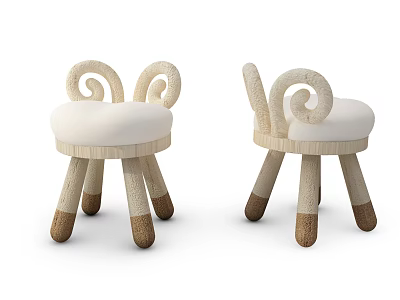 Cute Kids Chair With Wooden Legs And Padded Rounded Seat Design 3d model