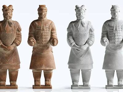 Ancient Terracotta Army Sculptures With Warrior Figures In Armored Attire And Standing Poses 3d model
