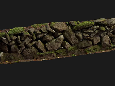 Natural Traditional Building Exterior Wall With Irregular Stones And Green Moss 3d model