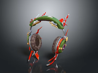 Unique Designed Headphones With Green Headband Red Decorative Accents 3d model