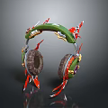 Unique Designed Headphones With Green Headband Red Decorative Accents