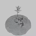 Game Movie Character Ibex with Large Curved Horns Standing on Snowy Rocky Cliff