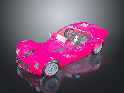 Pink Sports Car Model with Open Top Design and Detailed Interior on Reflective Black Surface 3d model