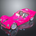 Pink Sports Car Model with Open Top Design and Detailed Interior on Reflective Black Surface