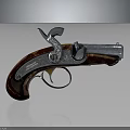 Vintage Revolver With Silver Metal Body And Brown Wooden Engraved Grip