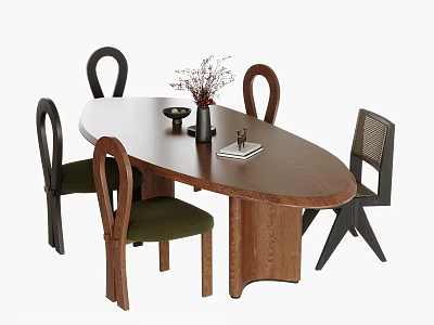 Modern Dining Chairs With Wooden Table Green Seat Black Frame And Decorative Vase Book 3d model
