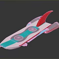 Modern Streamlined Water Craft Featuring White Blue Red Gray Accents and Tail Fin Design