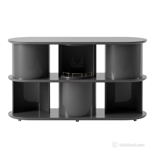 Modern Black Sideboard With Cylindrical Legs And Open Storage Shelves 3d model