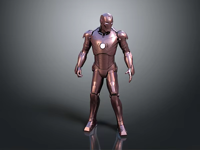 Iron Man Game Movie Character In Metallic Armor With Glowing Chest Circle Standing Pose 3d model