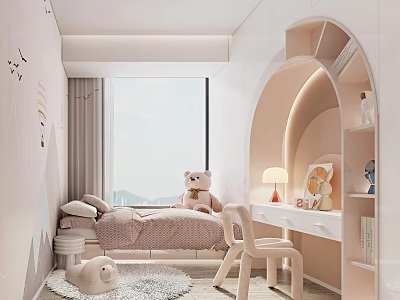 Cozy Kids Room Interior With Soft Tones Bed Teddy Bear Desk Lamp And Butterfly Decor 3d model
