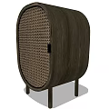 Modern Oval Bedside Table With Woven Cane Panel And Dark Wood Thin Legs 3d model